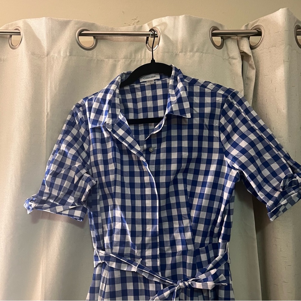 Calvin Klein Blue and White Checkered Dress